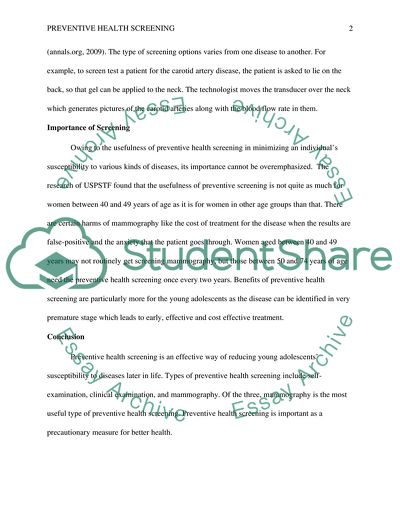 Preventative health screening test