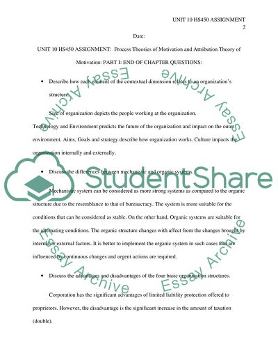 UNIT 10 HS450 ASSIGNMENT: Process Theories of Motivation and Attribution Theory of Motivation