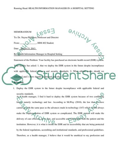 Health information manager in a hospital setting