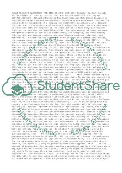 Improving the Human Resource Management Policies at DEWA