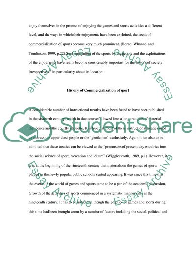 A Result of the Commercialization of Sports Hurt the Sentiment of the Game and Sport Lovers