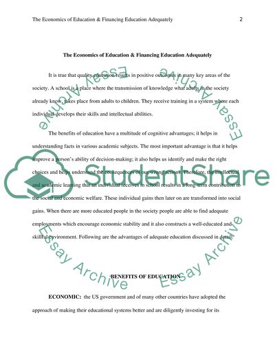 The Economics of Education & Financing Education Adequately