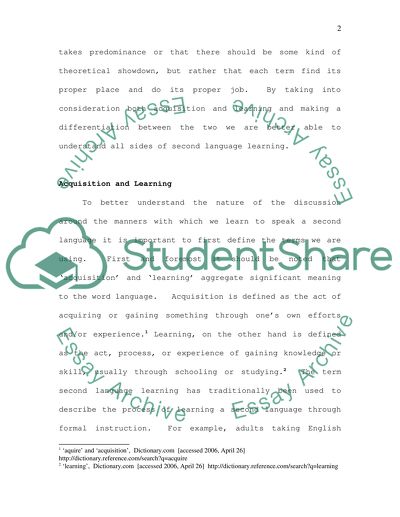 The Importance of Distinguishing Between Acquisition and Learning in Second Language Performance