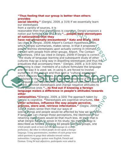 Foreign Language Learning, Prejudice and Stereotyping