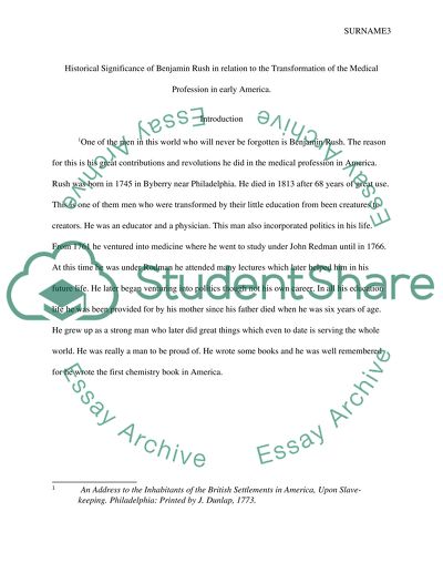 Significance of Benjamin Rush about the Transformation of the Medical Profession in America