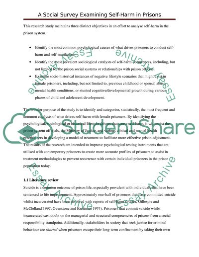 A Social Survey Examining Self-Harm in Prisons