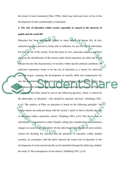 The role of education within society especially in regard to the interests of pupils and the social life