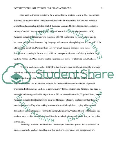 Instructional Strategies for ELL Classrooms