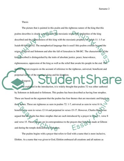 Exegesis and Theological Meaning of Psalms 72