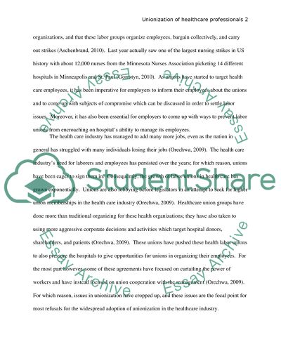 Unionization of health care professionals in the U.S
