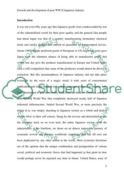 Growth and Development of Post WW II Japanese Industry