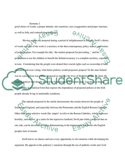 Rhetoric Analysis of the Modest Proposal