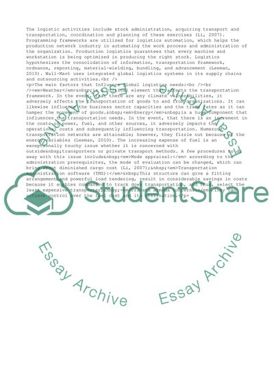 Global Logistics System of Wall-Mart