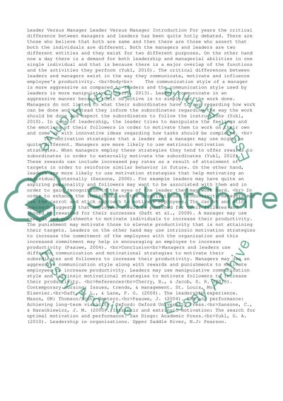 Communication and Motivational Strategies Used by Managers and Leaders