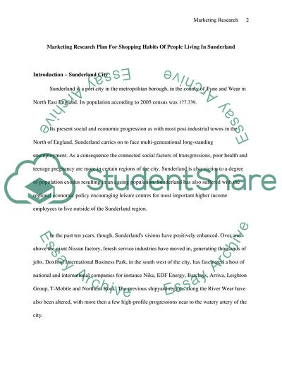 Marketing Research Plan for Shopping Habits of People Living in Sunderland