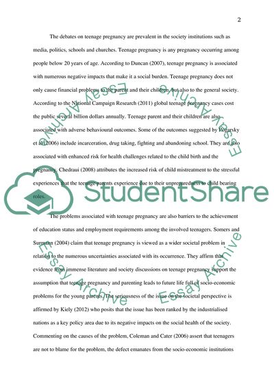 Attitude of the Society toward Teenage Pregnancy