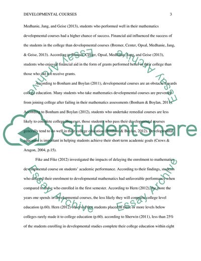 Developmental Courses and Student Success