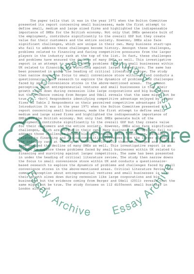 Problems of Small Businesses in the UK Related to Financing and Surviving against Larger Competitors