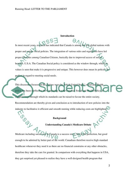 Letter to parliament