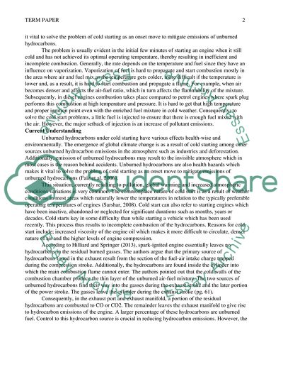 Effects of Emissions from Unburned Hydrocarbons under Cold Start