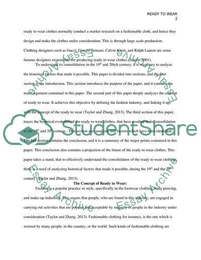 Historical Factors Leading to the Consolidation of the Ready to Wear Clothes