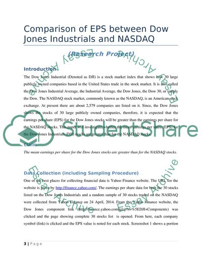 Comparison of EPS between Dow Jones Industrials and NASDAQ