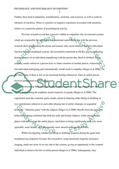 Physiology and Psychology of Emotion Critique