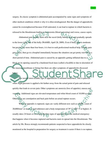 Minimizing the Perils of Appendicitis Written by Joan Della Rocca