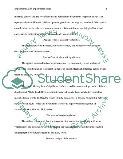 Experimental and Non-Experimental Study