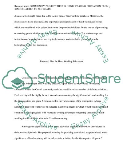 Community Project that is Hand Washing Education from Kindergarten to 3rd Grade