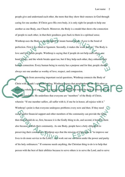 Oneness and Spiritual Healing and Growth in Winthrops A Model of Christian Charity