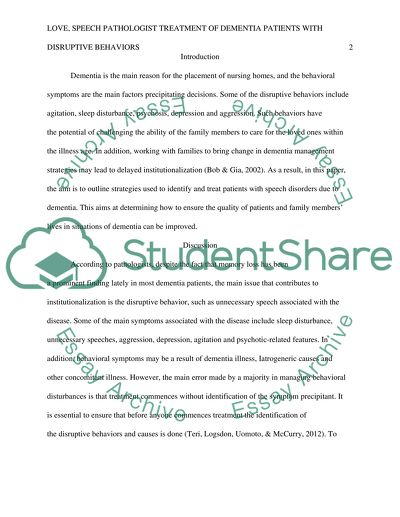 Love, Speech Pathologist Treatment of Dementia Patients with Disruptive Behaviors