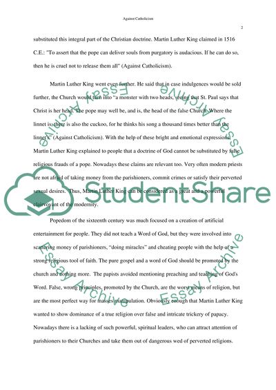 Against Catholicism. Martin Luther King