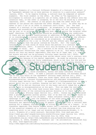 Different elements of a contract