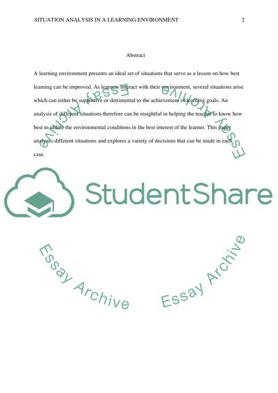 Situation Analysis in a Learning Environment