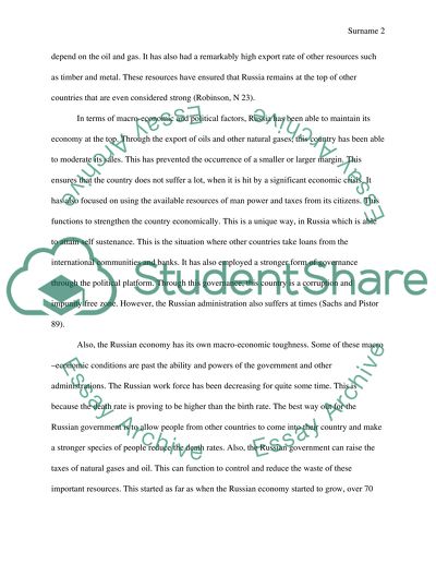 Russia: Economic Challenges and Changing Agenda