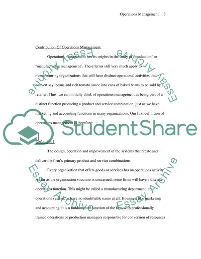 Contribution of Operations Management
