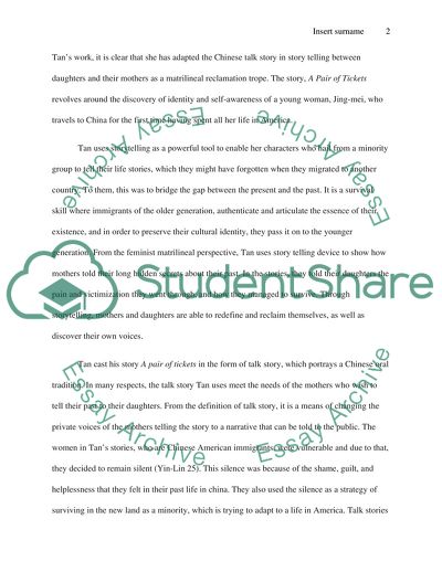 Psychoanalytic Criticism in A Pair of Tickets by Amy Tan