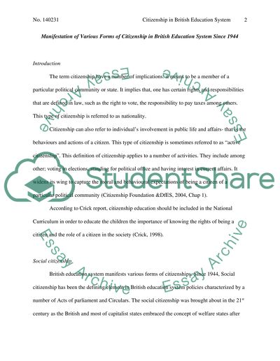 Forms of Citizenship in the British Education System