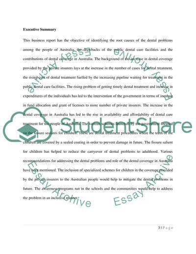 Business Report about Dental coverage In Australia