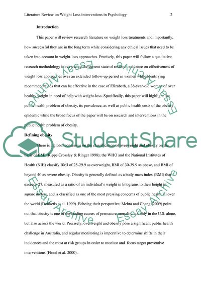 Weight Loss Interventions in Psychology