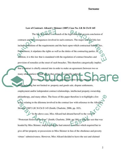 Law of Contract: Analysis of Allcard v Skinner Case No. LR 36 Ch D 145
