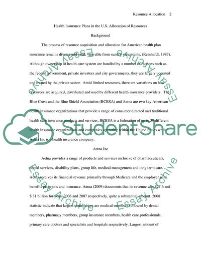 Health Insurance Plans in the U.S. Allocation of Resources