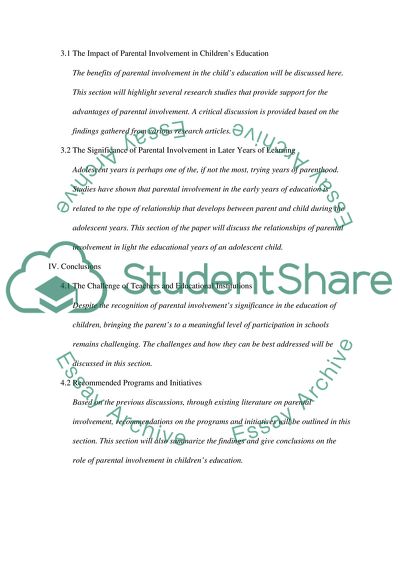 PARENT INVOLVEMENT IN A CHILDS EDUCATION