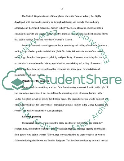 REASERCH REPORT IN (MARKETING IN WOMENS FASHION INDUSTRY IN UK)