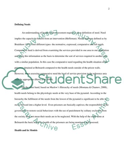 Health Needs Assessment: Belmarshs Critical Review