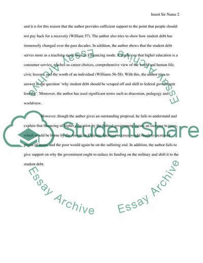 Sumary critique on Williams, J. (2006, Summer2006). Debt Education. Dissent