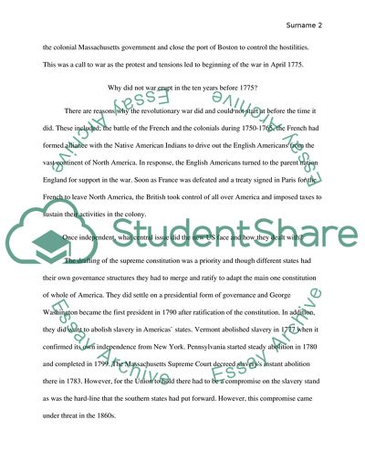 Colonial Actions and Responses Leading to War and How the Issue Addressed in the USA