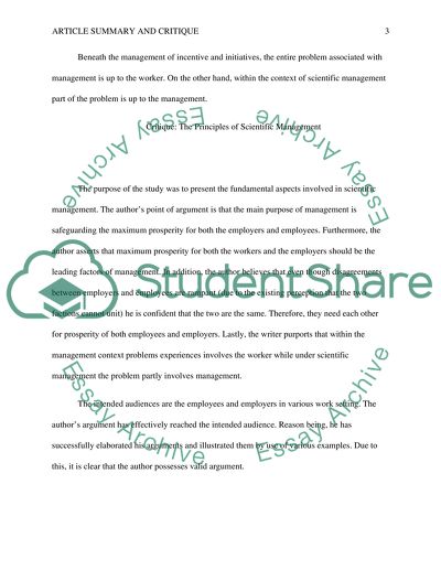 Articles summary and critique