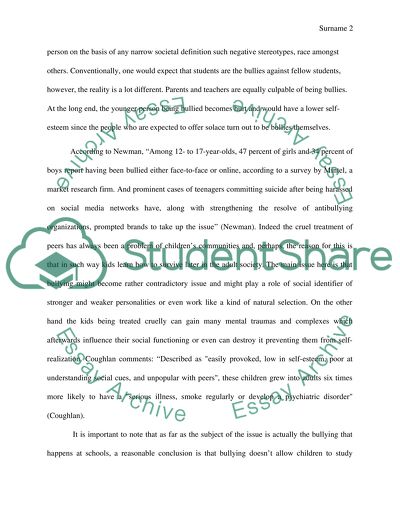 The Issue of Bullying in Society and in School Particularly